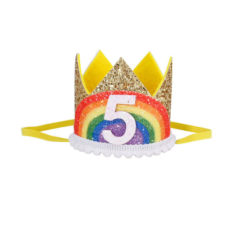 Chicinlife 1-8 år gammel regnbuebursdag kronehatt gutt jente bursdagsfest dekorasjon baby dusj hvitt måke bursdagshatt: måke 5