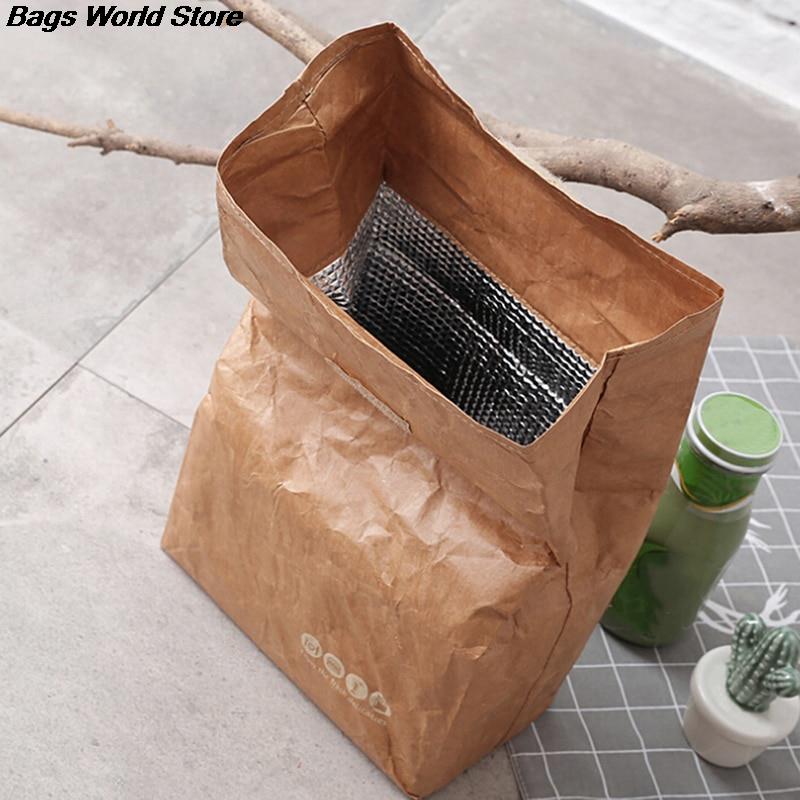 1PC Insulated Brown Paper Lunch Bags Large Reusable Lunch Sack for Adults Work Office Kids School