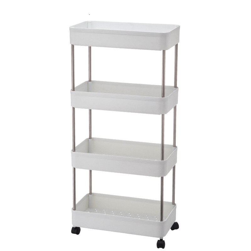 2/3/4 Layer Gap Kitchen Storage Rack Slim Slide Tower Movable Assemble Plastic Bathroom Shelf Wheels Space Saving Organizer