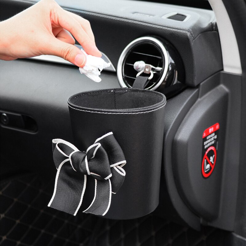 Sac poubelle à nœud papillon pour voiture, mignon, pour siège arrière, appui-tête, Mini sortie automatique, organiseur de ventilation, sac poubelle, boîte de rangement, seau
