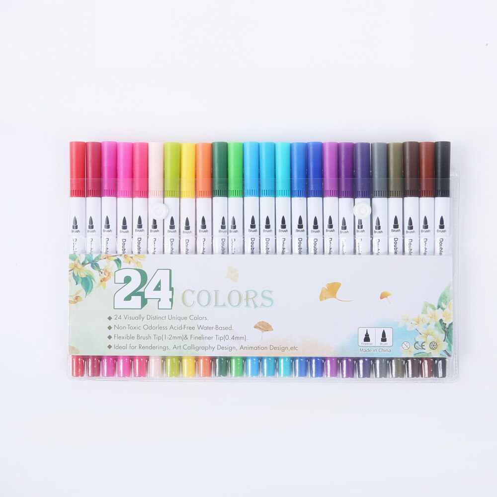 Rotuladores de doble punta para niños y adultos, juego de 12/24/36/48/60/80/100, rotuladores de arte para pintar y dibujar, material escolar: 24colors