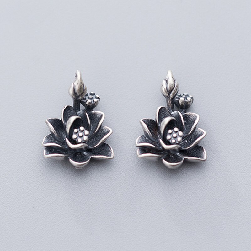 Thai argent mat Lotus fleur breloques 16mm 925 en argent Sterling Fine femmes ornement pendentifs bricolage boucles d'oreilles fabrication de bijoux: Default Title