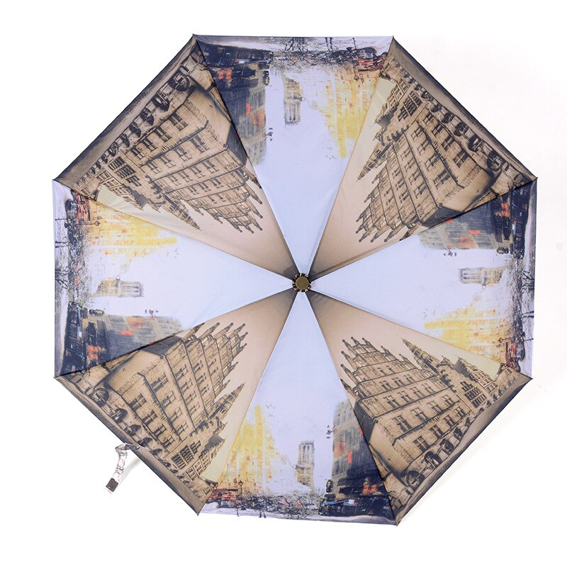 Paraguas de pintura de paisaje para hombre y mujer, sombrilla plegable a prueba de viento, equipo de lluvia, para hombre y mujer, Kari: E