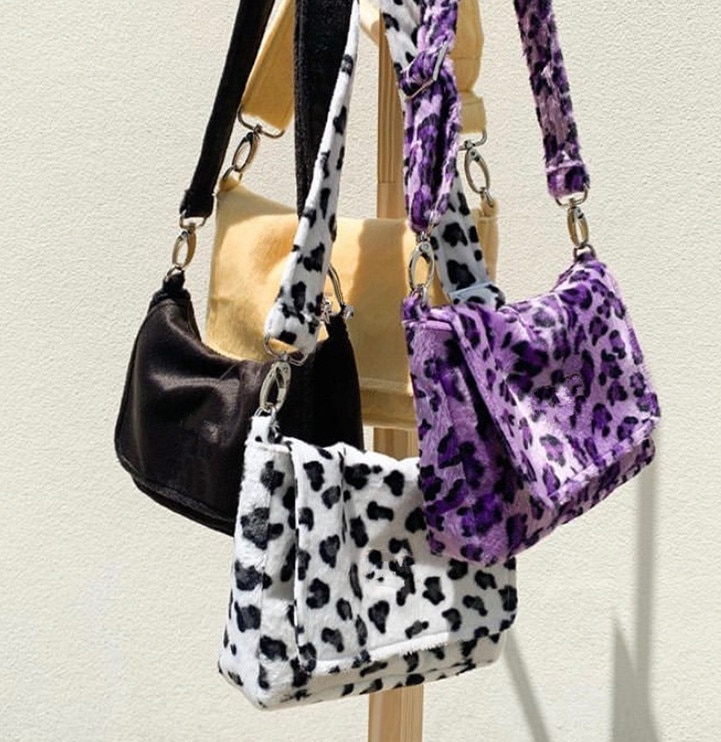 INS Thailand Non-Mainstream Autumn and Winter Cute Color Plush Leopard Pink Color Bags