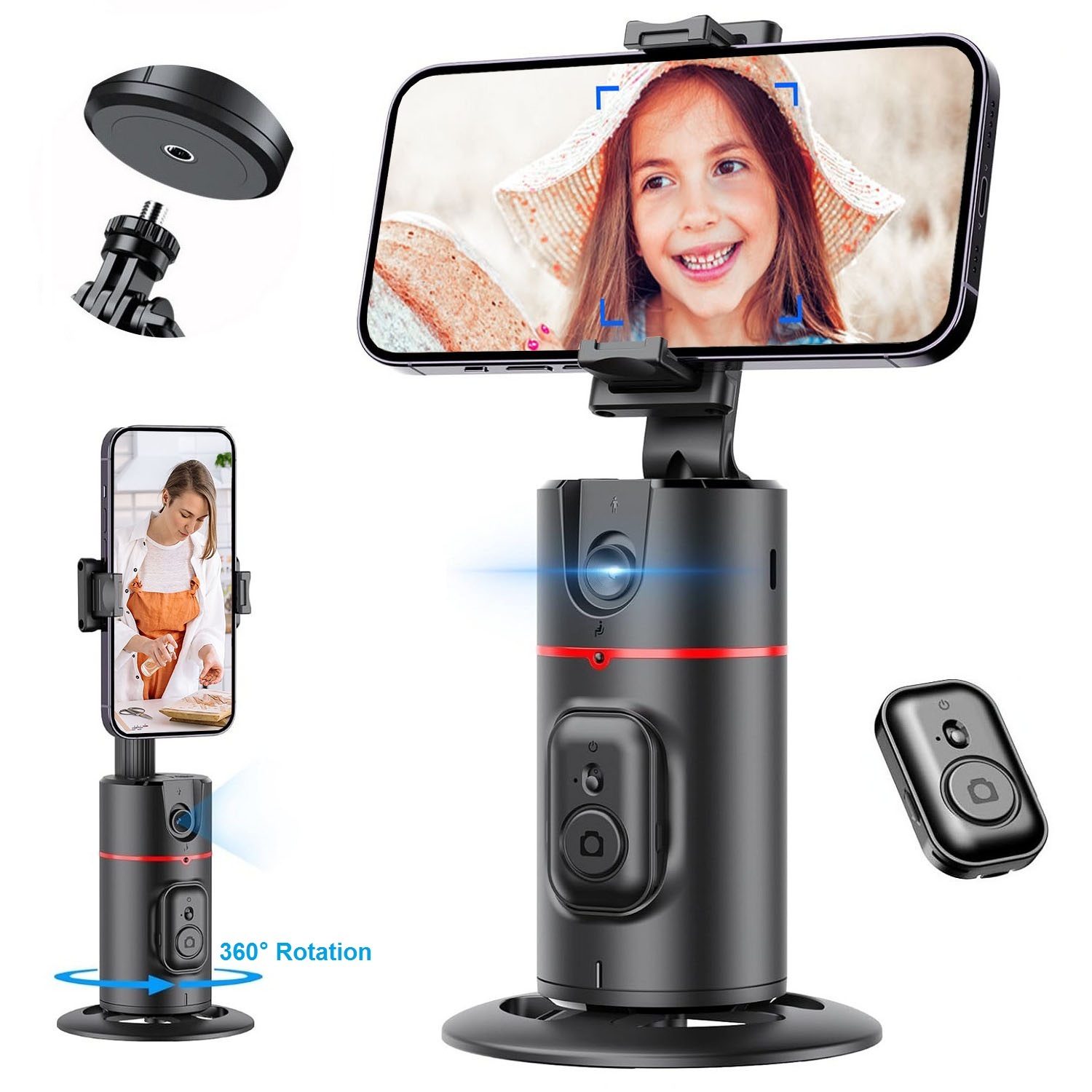 Statyw automatyczny do śledzenia twarzy 360 ° Obrót, AI Follow-up Selfie Desktop Śledzenie twarzy Uchwyt na telefon Stabilizator gimbala do telefonu