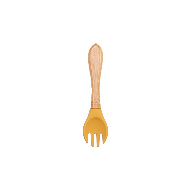 1pc Holz Silikon Baby Löffel Gabel Sicherheit Fütterung Geschirr Umwelt freundliche Kleinkind Baby Fütterung Zubehör Utensilien: Senf