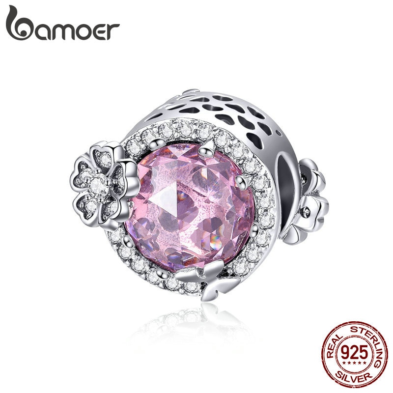 BAMOER 925 Argento Sterlina Rosa Sapore Margherita Fiore Radiant CZ Branelli di Fascini misura Originale Bracciali Gioielli FAI DA TE Che Fanno SCC904