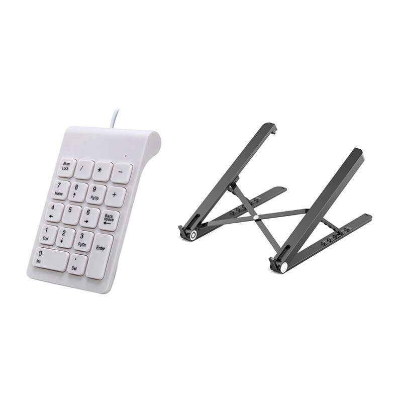 1 Pcs Mini USB Wired Numpad 18 Keys Digital Keyboard & 1 Pcs Foldable Plastic Laptop Stand Office Tablet Stand Bracket