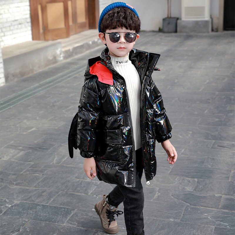 Chaqueta de plumón de algodón para niños, Parka con alas traseras desmontables brillantes, ropa con capucha, prendas de vestir exteriores para bebés de 2 a 11 años,