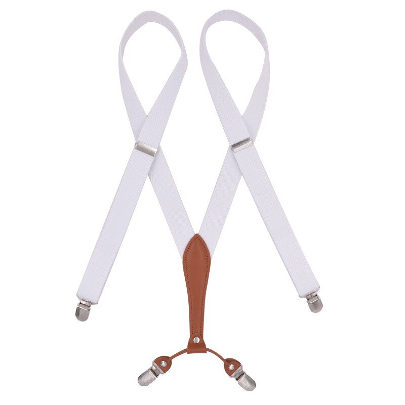 2.5cm Wide X-Shape Trouser Pants Suspenders Braces 4 Clips for Adult Women Men Boy Girl Wedding Party Event-Black Blue Red: white