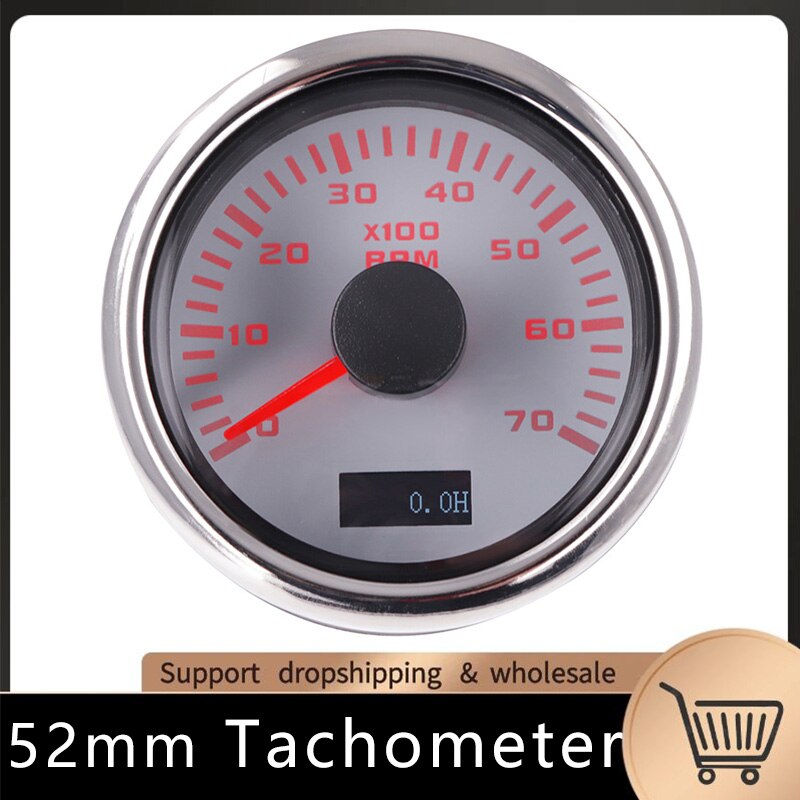 52Mm Urenteller Toerenteller 7000 Rpm Buitenboordmotor Teller Tacho Meter Gauge Voor Boot Marine Auto Met Rode Backlight