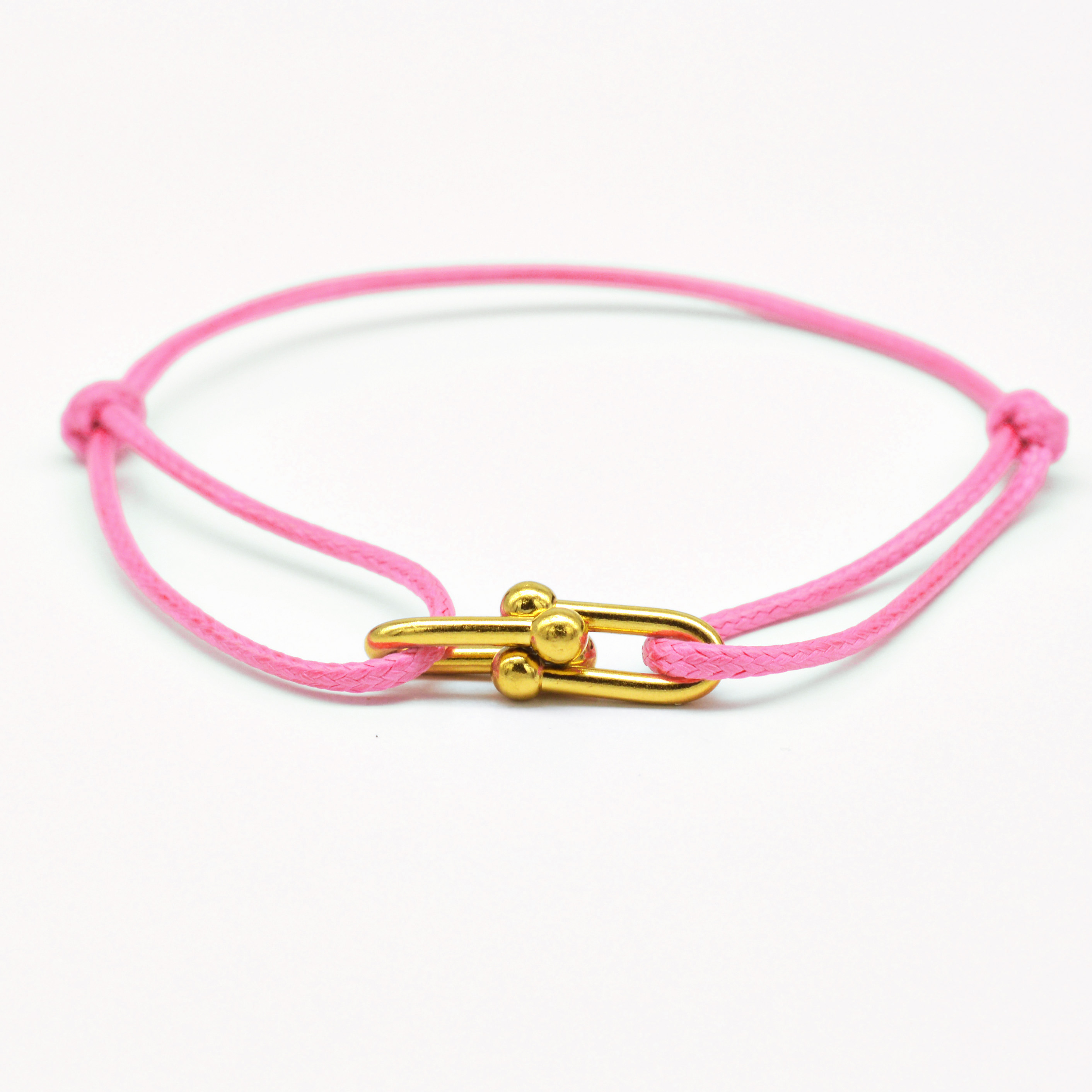 Zalman-pulsera con hebilla de herradura de bambú Simple, cinta trenzada, pulseras de cuerda ajustables DIY, joyería de acero inoxidable para hombres y mujeres: VERMEIL