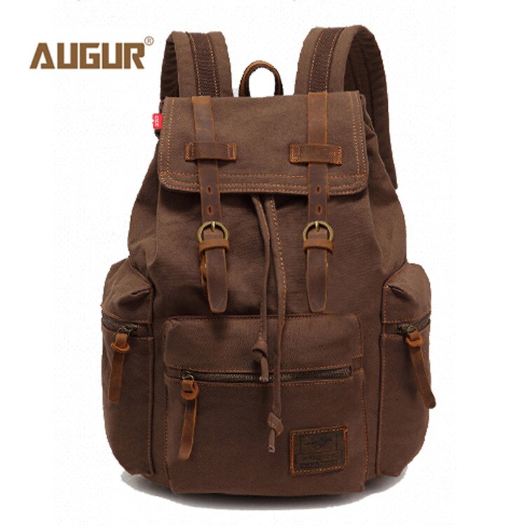 AUGUR 17 inch men&#39;s backpack vintage canvas backpack school bag men&#39;s travel bags large capacity travel laptop backpack bag: Coffee