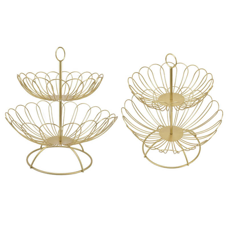 2 Tier Fruit Bowl Iron Gold Fruit Basket for Home Decoration
