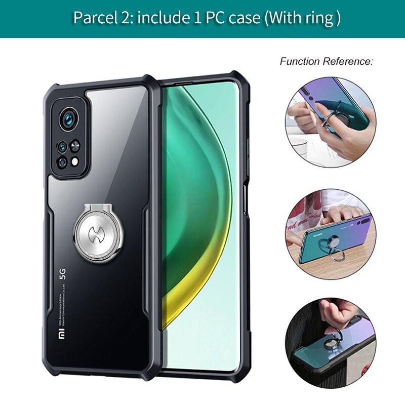 For Xiaomi Mi 10T Pro Case, Xundd Airbag Case, For Xiaomi Mi10T Lite Mi9T Pro Case, Protective Fitted Shockproof Bumper Cover: For Mi 9T Pro / Black With Ring / Case and Glass