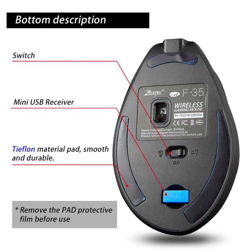 ZELOTES F-35 2.4GHz Vertical Wireless Mouse 2400DPI 6 Buttons Ergonomic Optical Computer Gaming Mouse Gamer Mice For Laptop PC