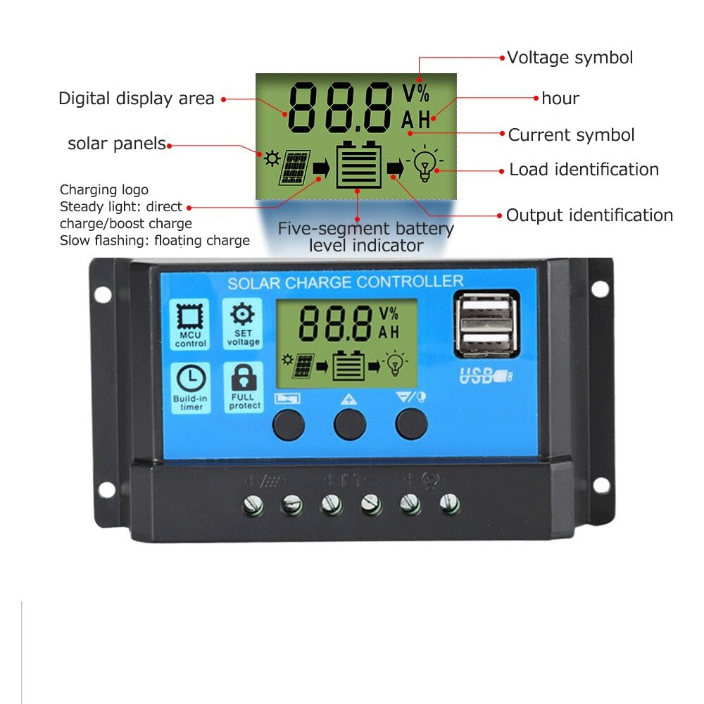 10/20/30A Solar Charger Controller Solar Cell Panel Regulator Charge And Discharge Controller Charger For Home Pv System