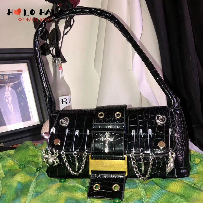 Y2K Punk Gothic borsa e portamonete Harajuku Skull borsa a tracolla Retro Cool Girls Hand Bone Messenger Bag per donna in pelle Pu