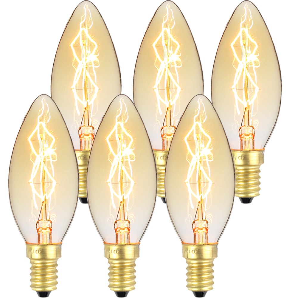 Tianfan 6-Pack Edison Lamp C35 Kaars Gloeilamp 40W Dimbare Retro Filament Decoratieve Gloeilamp Amber 220/240 V Kleine Basis E14