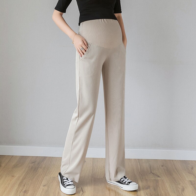 ENXI Solid Color Maternity Trousers Pregnancy Clothes Regular Pants Summer Women Pants For Pregnant Women Maternity Clothing