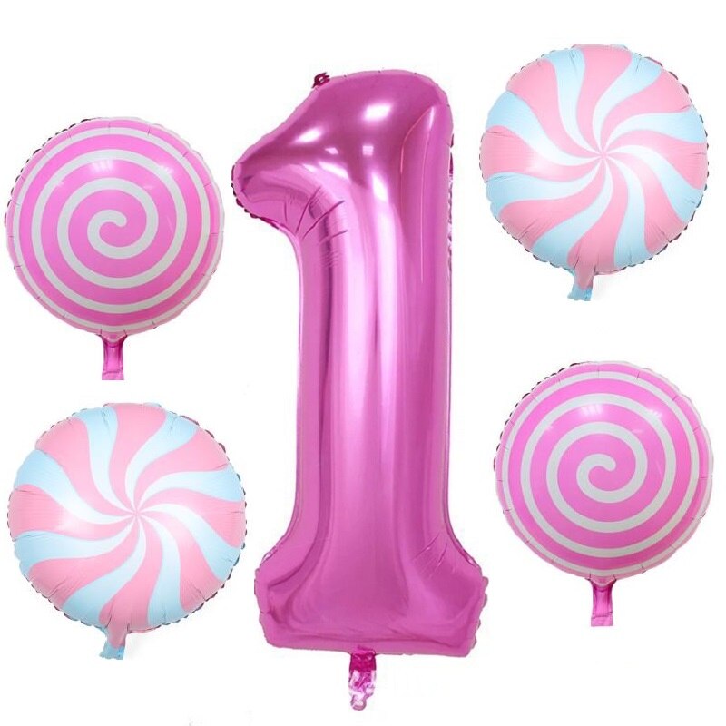 5 stuks babyshower 1st folie ballonnen met cijfers 18 inch ronde heliumballon verjaardagsfeestdecoratie opblaasbare wereldbol diy jubileum: Roze