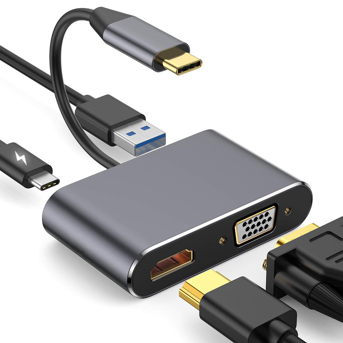 4 in1 USB C HDMI 4K VGA Adapter USB 3,1 Typ C USB-C zu VGA HDMI Video Adapter Konverter für Macbook Pro/ iPad Pro
