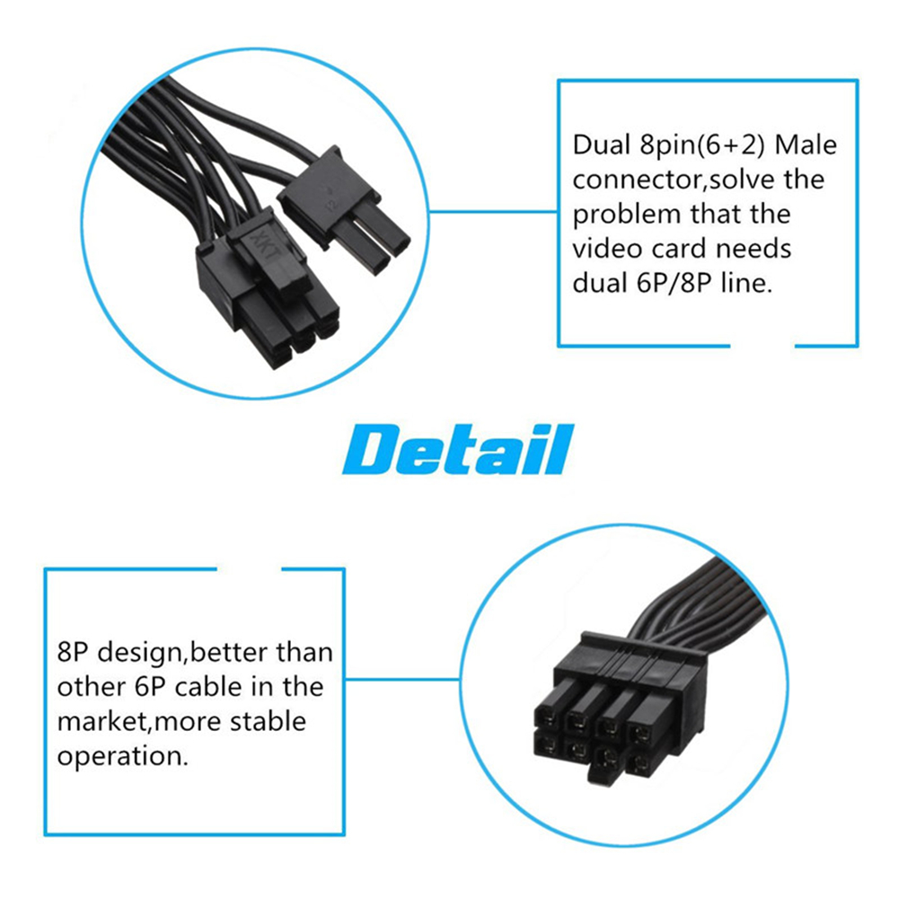 60Cm 18awg 8 Pins Mannelijk Naar Dubbel 8pin (6 + 2) Mannelijke Pci-e Video Grafische Kaart Voedingskabel Gpu Voeding Verlengkabel Snoer