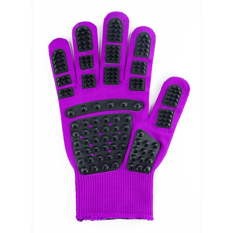 Gato grooming luva escova de cabelo luvas pet luva gato deseching cão pente para gatos banho massagem limpa removedor de cabelo escovas suaves: Purple right hand