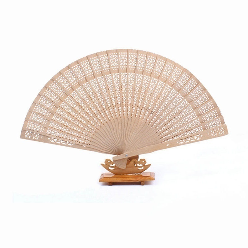 Chinese Sandalwood Scented Folding Hollow Wooden Fans Hand Held Fans: Default Title