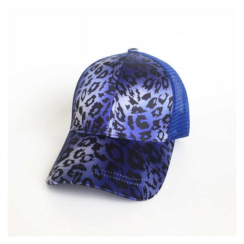 Europese En Amerikaanse Dier Luipaard Patroon Achter Opening Paardenstaart Hoed Baseball Cap Dames Zonnescherm Zonnehoed: Blue leopard print