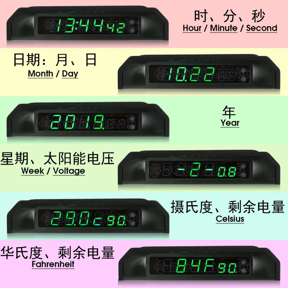 Solar Car Clock Portable Digital LED Clock & Calendar for Vehicle Auto Truck C6