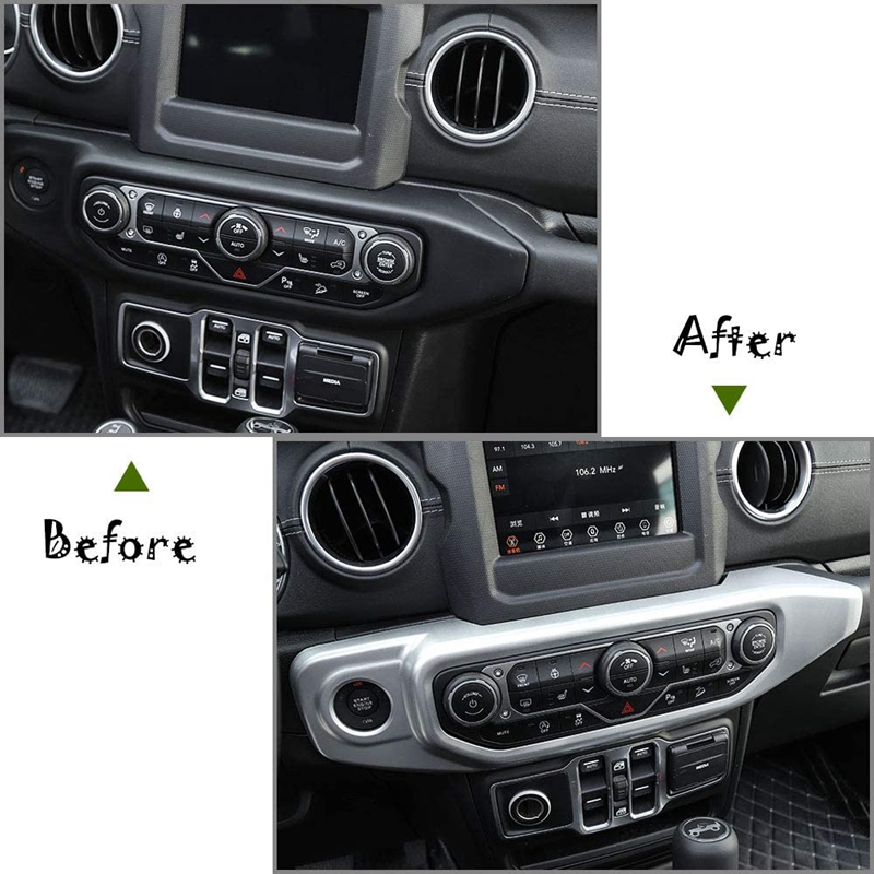 Bil sølv klimaanlæg kontrolpanel trim dekoration klistermærker trim abs dæksel til jeep wrangler jl