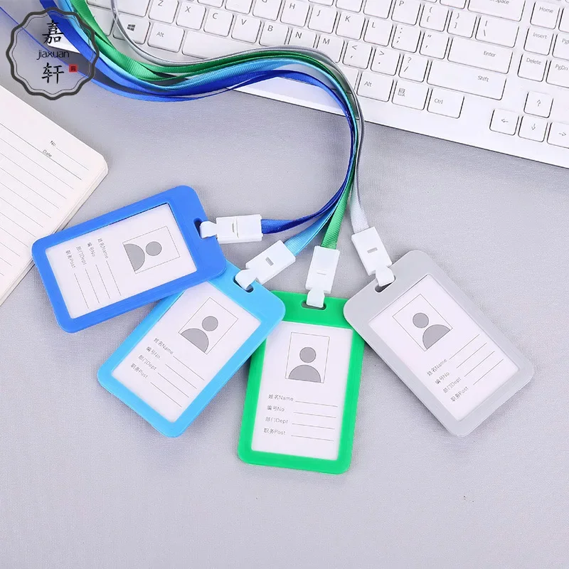 Color ID Card Holder Lanyard Badge Holder Name Id entification Sleeve Dual Clear Business Exhibit Office school strap Neck Hang