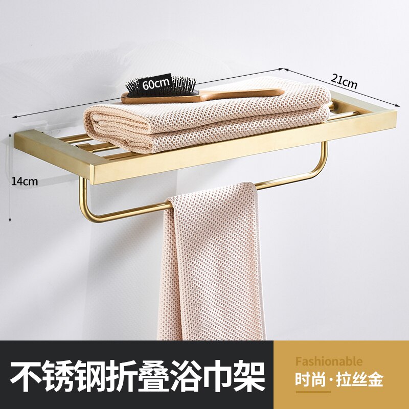 Double porte-serviettes mural en acier inoxydable, accessoires de salle de bains carrés en or brossé, porte-papier hygiénique moderne pour brosse de toilette