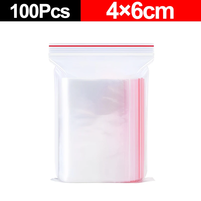 100Pcs Transparent Plastic Sealing Bag Reusable Sealed Bags Food Storage Vacuum Fresh Packing Pouch Jewelry Organizer Zip Bag