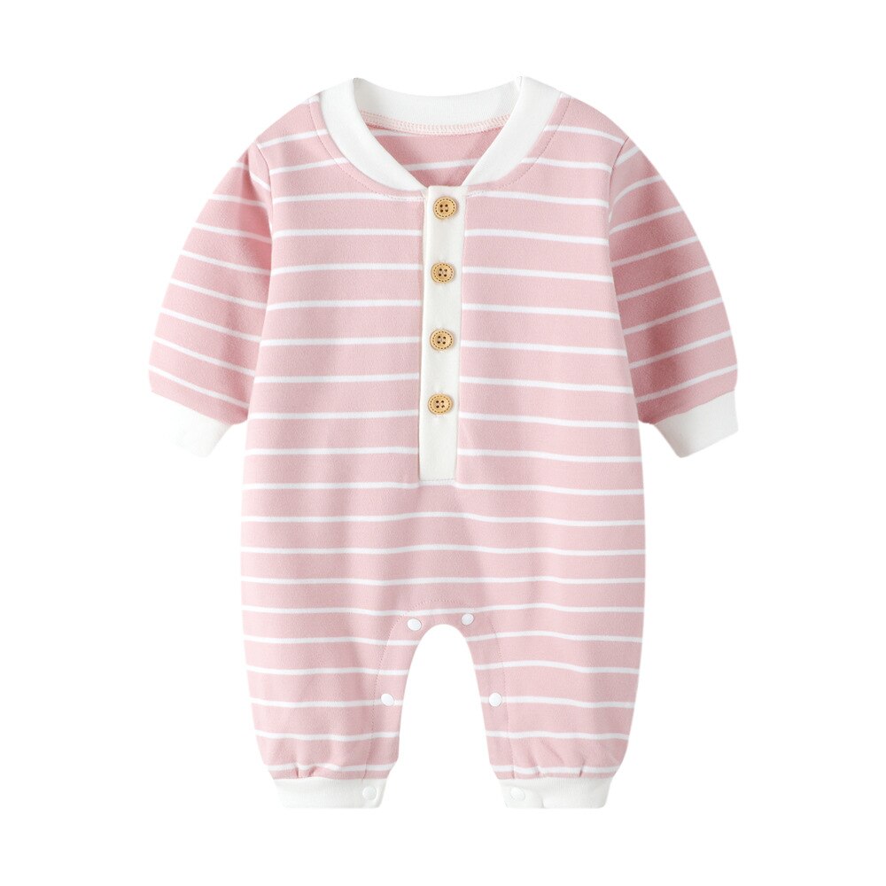 Style coréen printemps automne bébé garçons vêtements combinaisons rayure col en V coton bio barboteuse filles à manches longues tenues d'enfant en bas âge