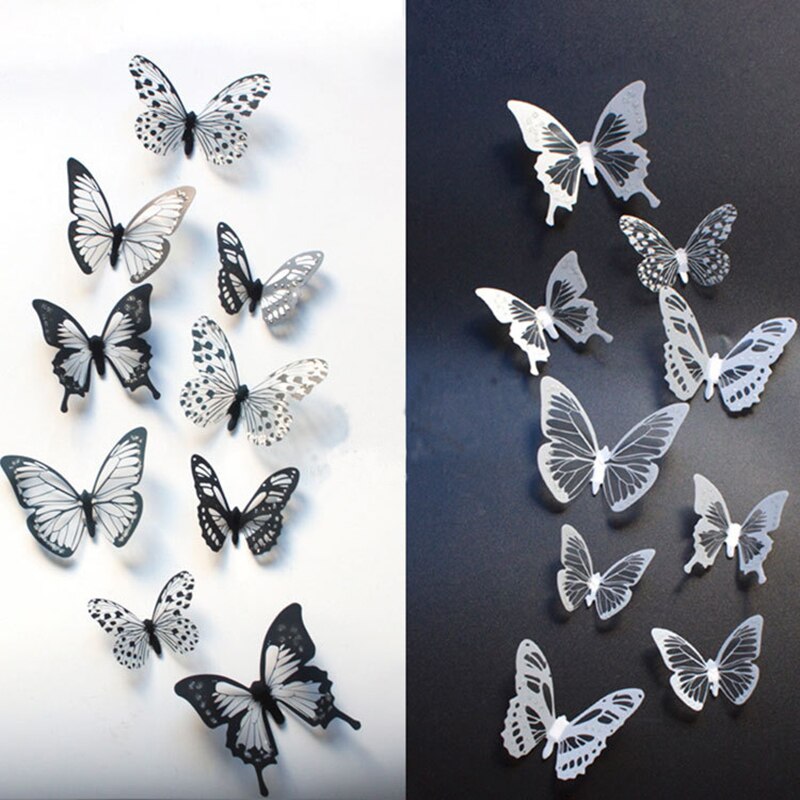 Juego de pegatinas de PVC para pared, adhesivos decorativos impermeables de mariposas en blanco y negro para decoración de bodas y fiestas, artístico, 36 unids/set