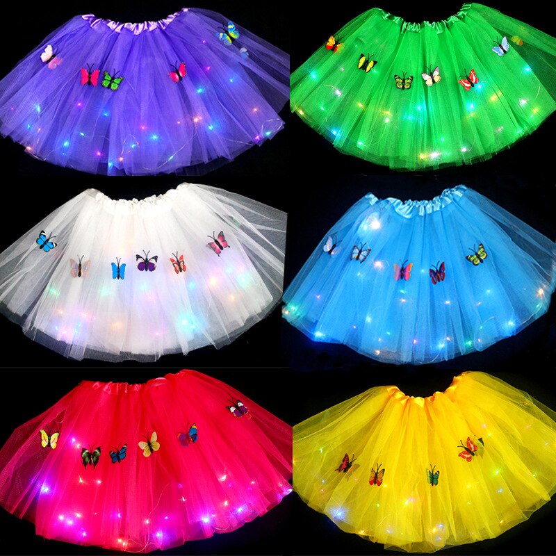 Tutú con luz de mariposa para niña, falda LED, corona de flores brillantes, diadema para , bola mágica, disfraz de Hada de Ángel, de cumpleaños y Navidad
