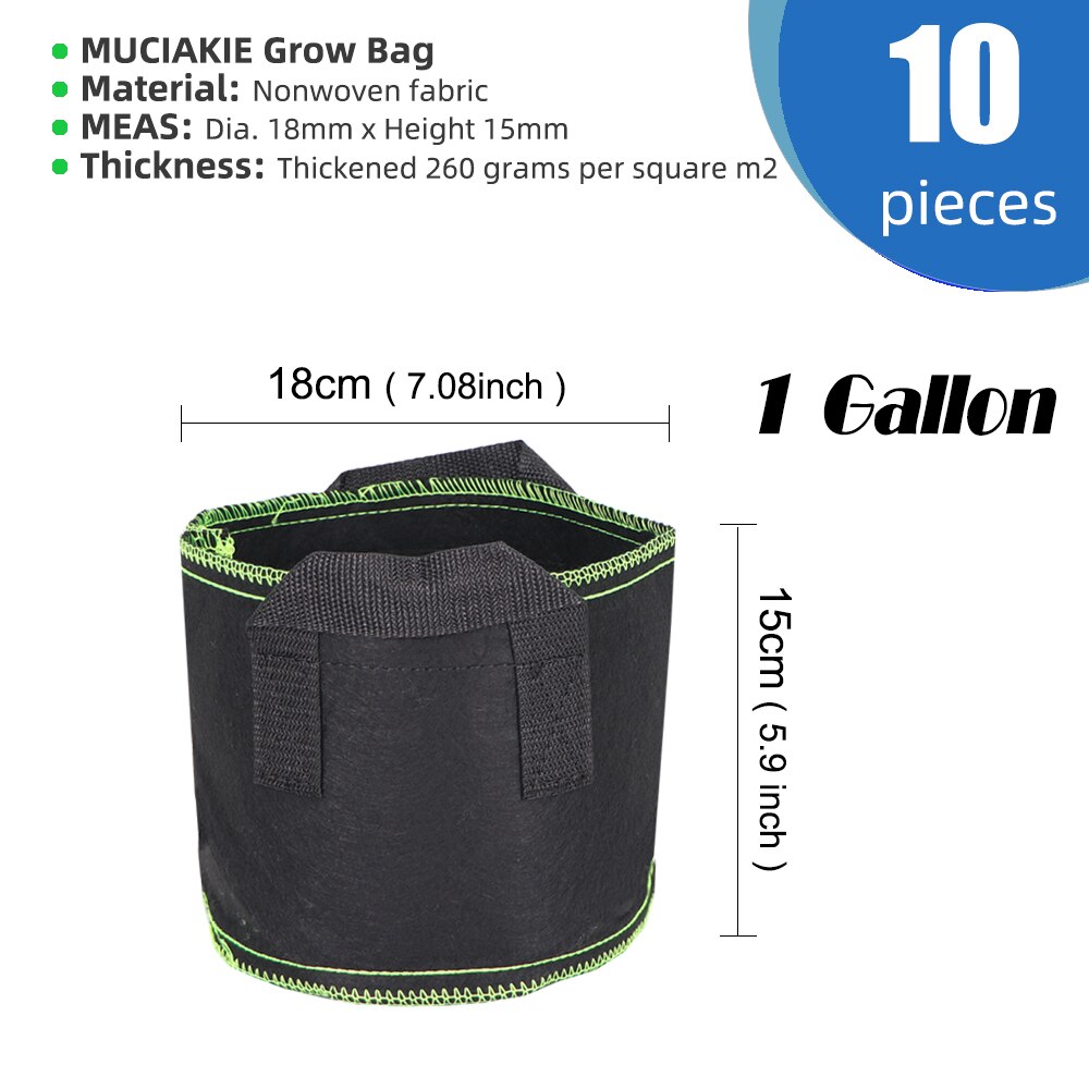 MUCIAKIE 1-20 Gallon 5/10PCS Grow Bag Fabric Pots Aeration Plant Growing Bag Planter Container with Handles Heavy Duty Thickened: 1 Gallon x 10pcs
