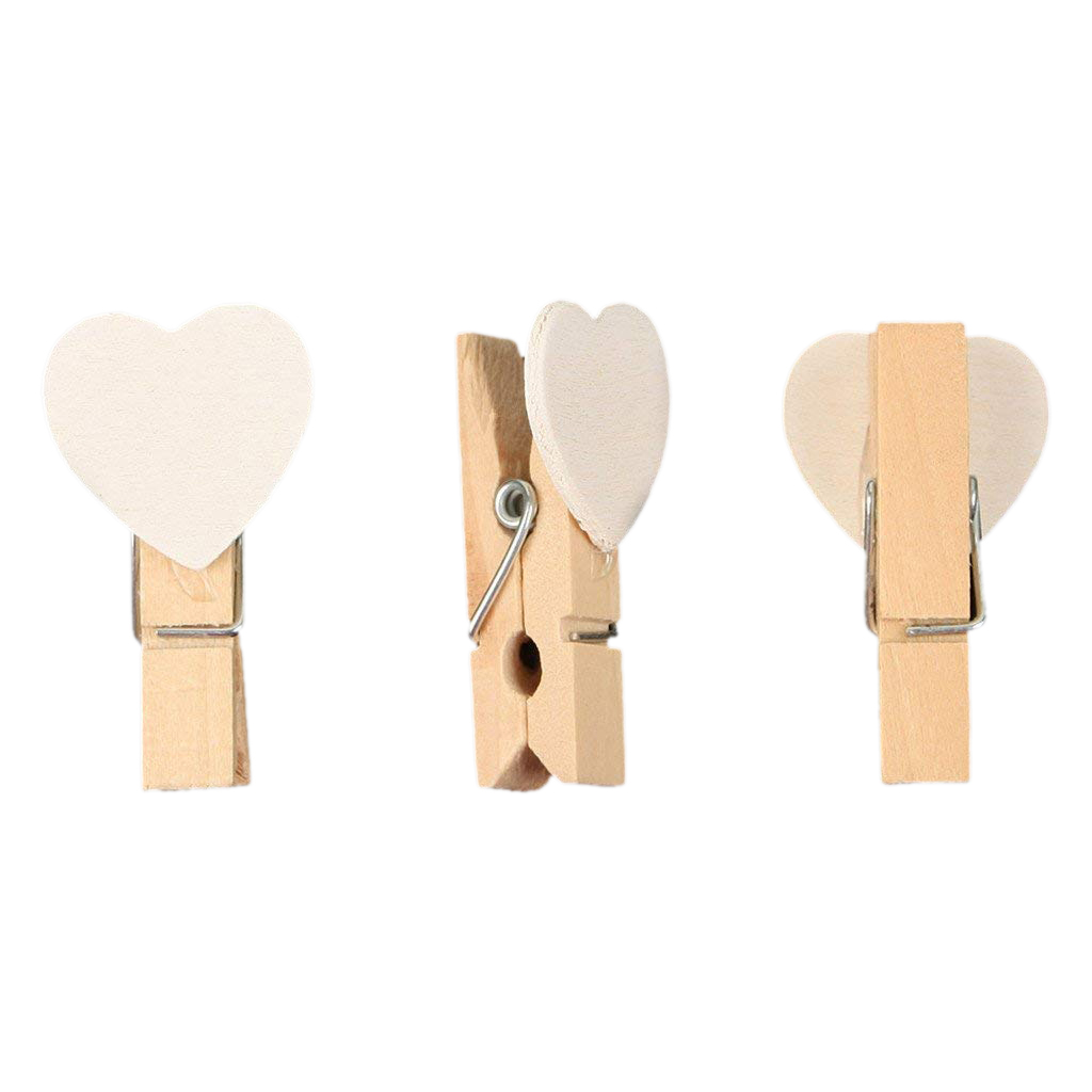 40Pcs Liefde Hart Mini Houten Photo Paper Clips Pinnen Voor Foto 'S Wedding Decor Craft-Wit: Default Title