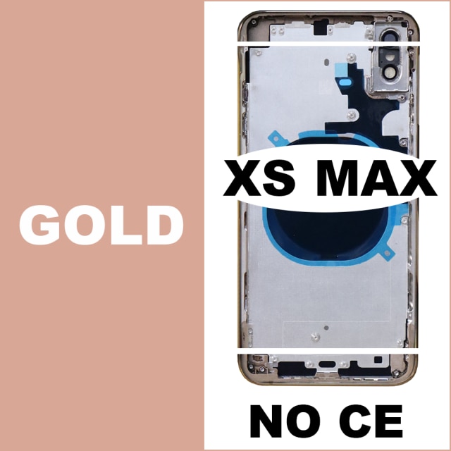 Voor Iphone Xs Xs Max Batterij Back Cover + Midden Chassis Frame + Sim Tray + Side Key Onderdelen Behuizing case Geen Flex Kabel +: XS Max-Gold - NO CE