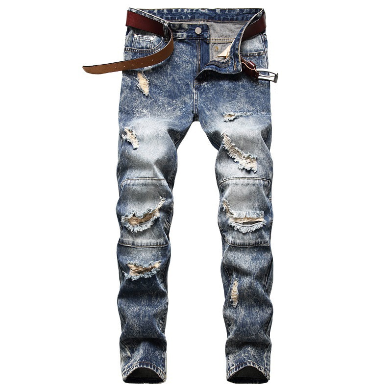 Hommes déchiré jean long denim hommes automne/hiver pantalons décontractés coton trou ruine jean pour homme grande taille