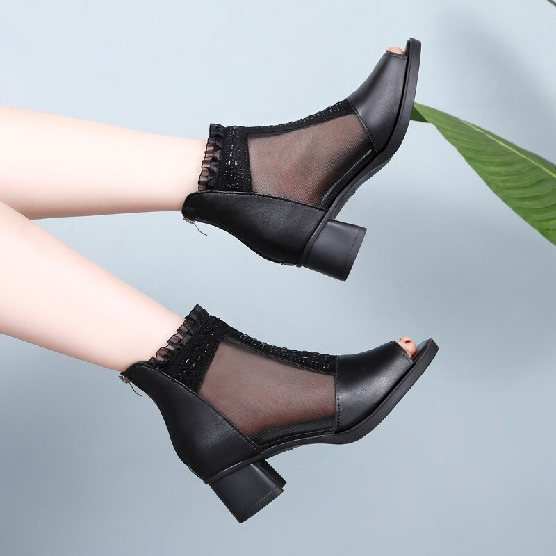 Gladiatorsandalen peep toe sandalen laarzen zomer mesh hoge hakken nette schoenen dames kant enkelband laarzen sandalen dames 8122n