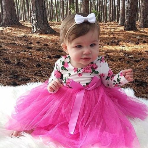 Nyfødt baby pige spædbarn romper jumpsuit bodysuit tyl blonder kjole klæde outfit blomsterkjole til baby piger