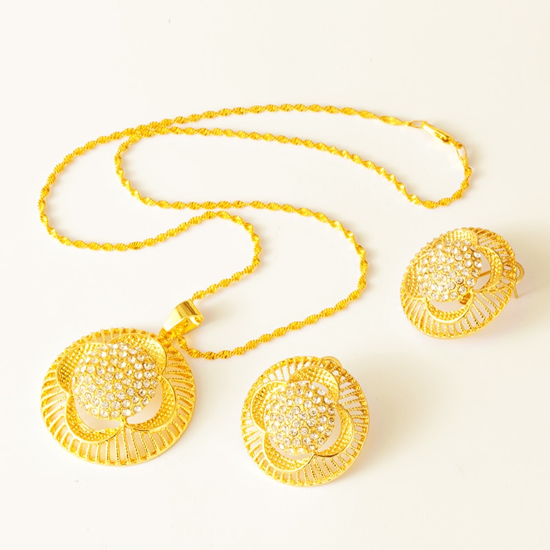 Ethiopian set Jewelry Necklace Earrings Gold Color African Bridal sets Habesha Eritrea Wedding Sudan