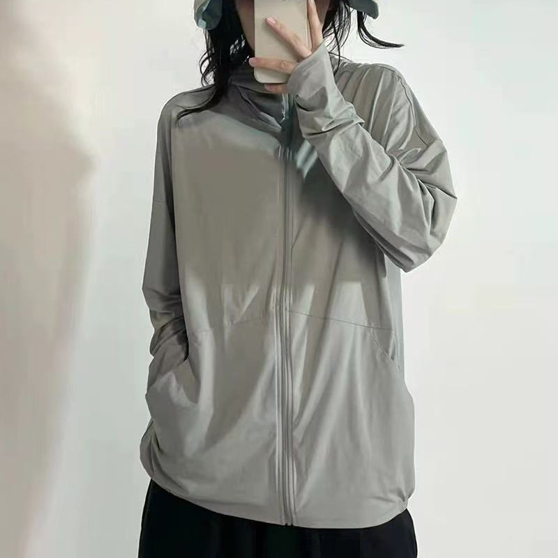 Summer Thin Ice Silk Sun Protection Jacket Women Korean Solid Basic Loose Hooded Cardigan Loose All Match Jogging Sports Tops: S / Gold