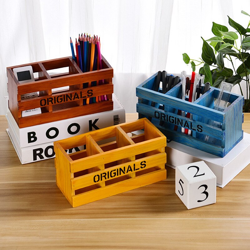 Solid Wood Desktop Tv Remote Control Storage Hollow Desk Pencil Holder Office School Desk Organizer Supplies