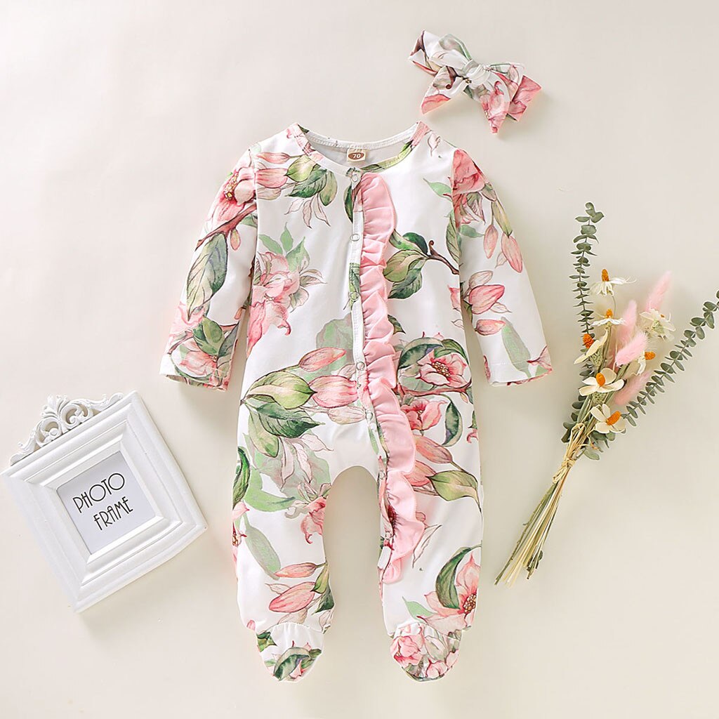 Newborn Baby Clothes Baby Boy Clothes Jumpsuit Newborn Infant Baby Girl Boy Footed Sleeper Romper Headband Clothes Outfits Set