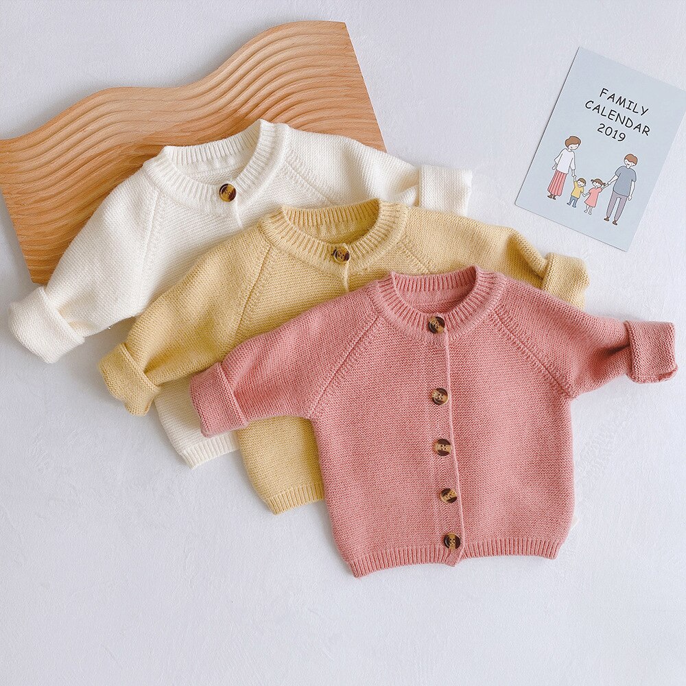 Hiver enfants tricot chandails coréenne tout-match de couleur unie pull bébé filles garçons Cardigan pull veste Bebe manteau