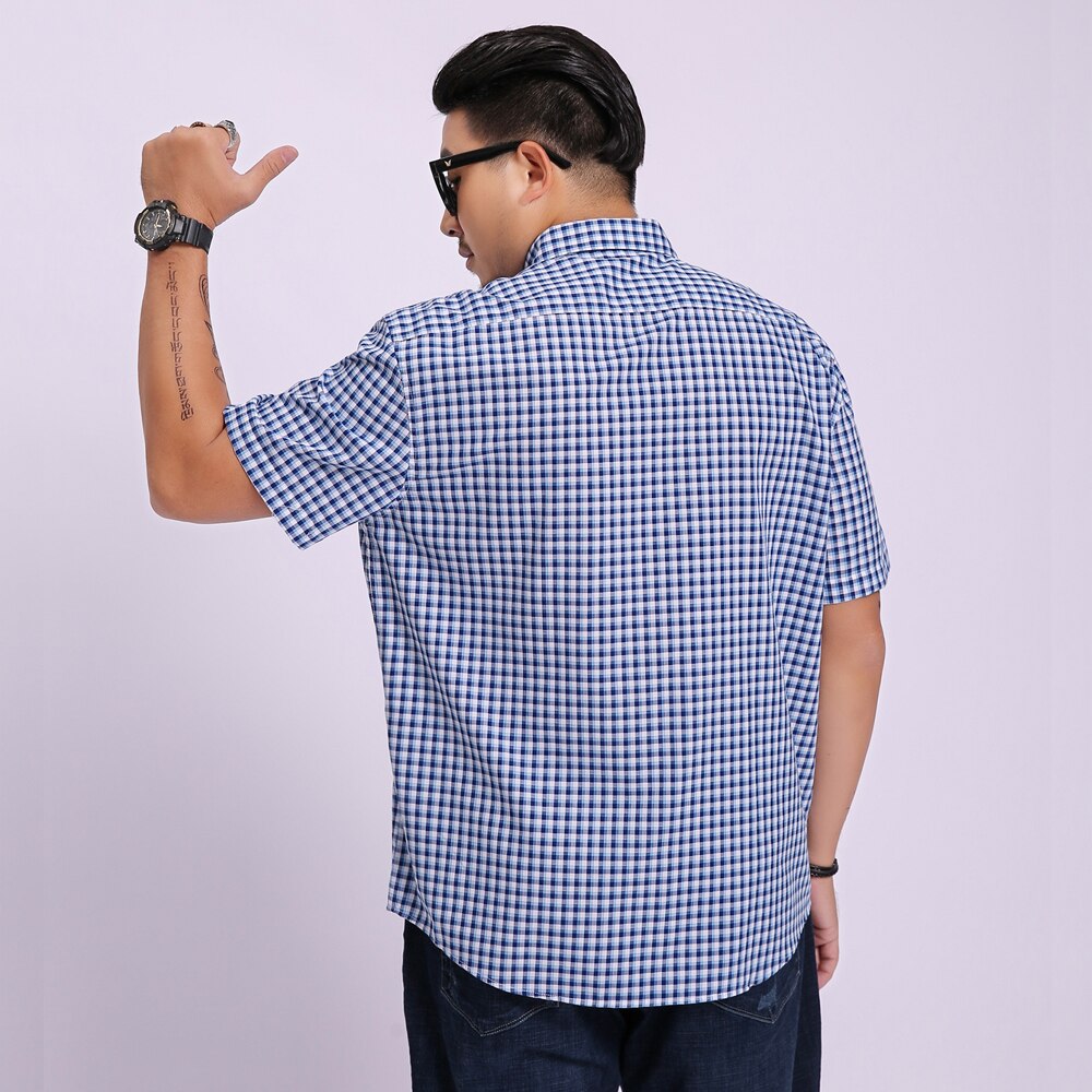 100% de algodón para hombre, camisa de manga corta, 8XL, 7XL, 7XL, de talla grande, informal, holgada, a cuadros, para trabajo de negocios, ropa de